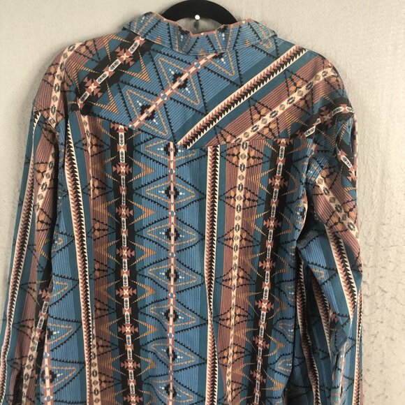 Vintage Saddlebrook Western Shirt Mens Extra Large Blue Tan Aztec Tribal Cowboy - Picture 12 of 16